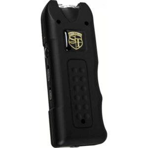 Black MultiGuard Stun Gun Rechargeable With Alarm and Flashlight Tilted Image View.