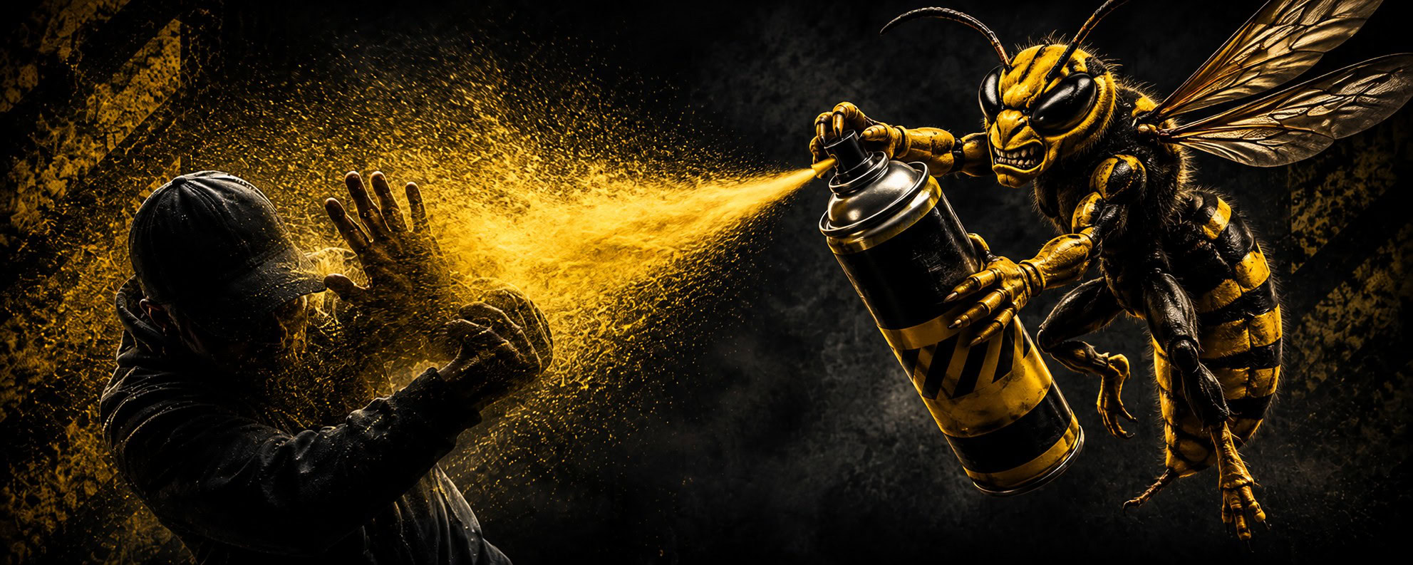 A mean wasp spraying a human